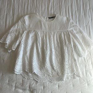 Zara White Eyelet Blouse